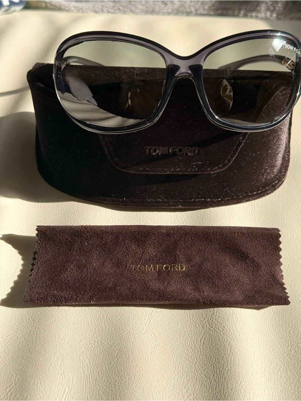 Tom Ford Smoky Gray Oversized Sunglasses with Brown Velvet Case
